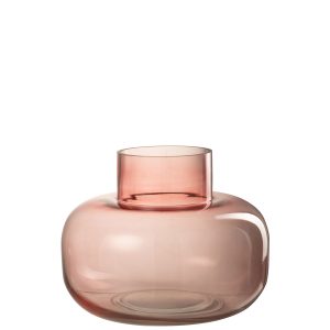 Vase Flat Round Glass Red