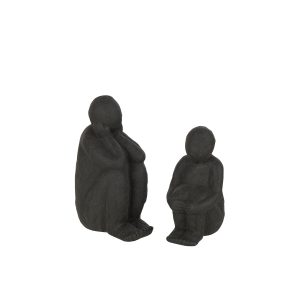 Set Of 2 Figurines Sitting Sand Glaze Porcelain Black